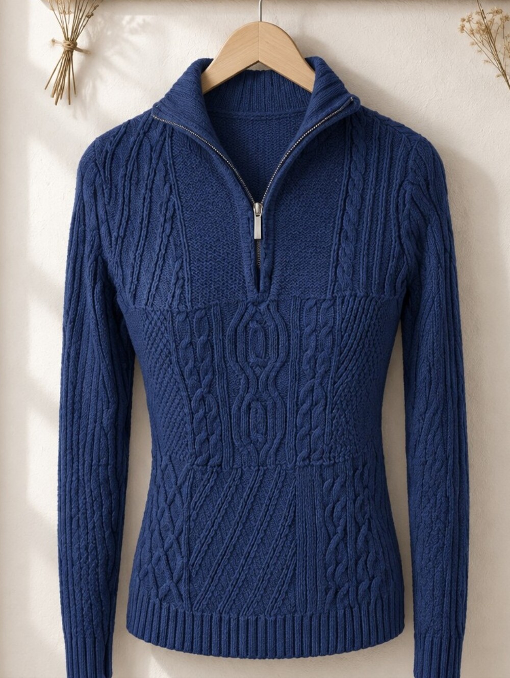 Liz & Co. Cable Knit Navy Blue Sweater, Size M
